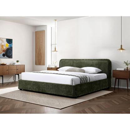 Chloe Upholstered Platform King Bed in Moss Green Fabric