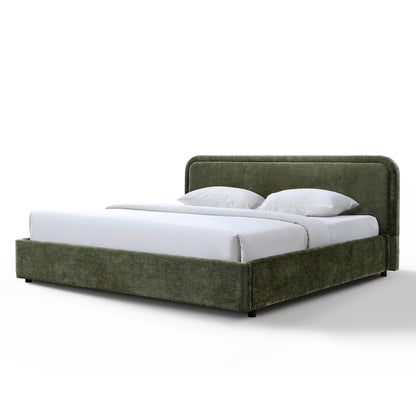 Chloe Upholstered Platform King Bed in Moss Green Fabric