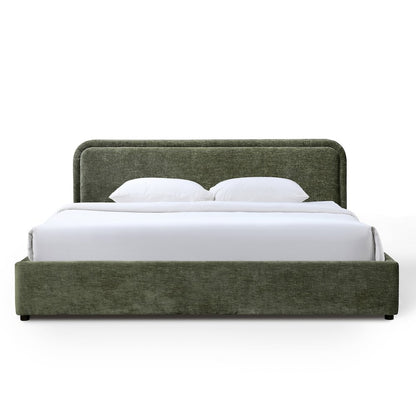 Chloe Upholstered Platform King Bed in Moss Green Fabric