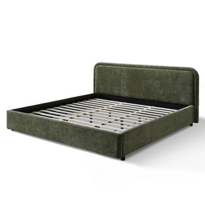 Chloe Upholstered Platform King Bed in Moss Green Fabric