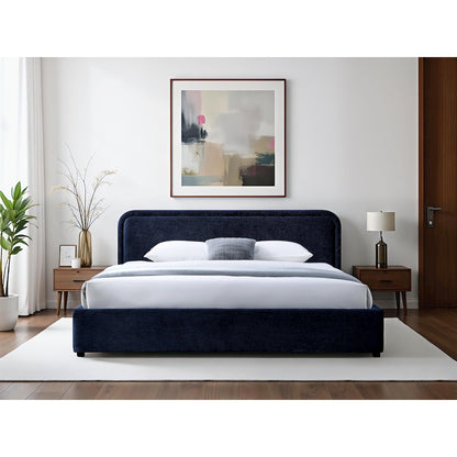 Chloe Upholstered Platform King Bed in Blue Fabric
