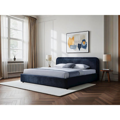Chloe Upholstered Platform King Bed in Blue Fabric
