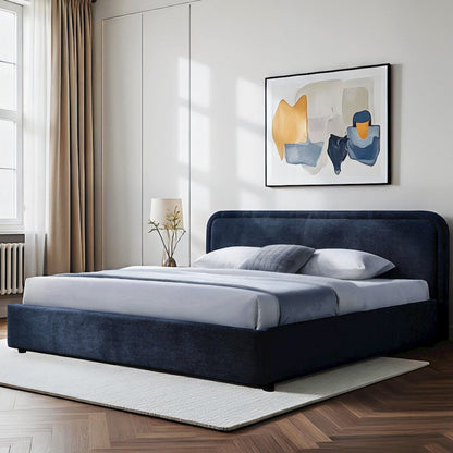 Chloe Upholstered Platform King Bed in Blue Fabric