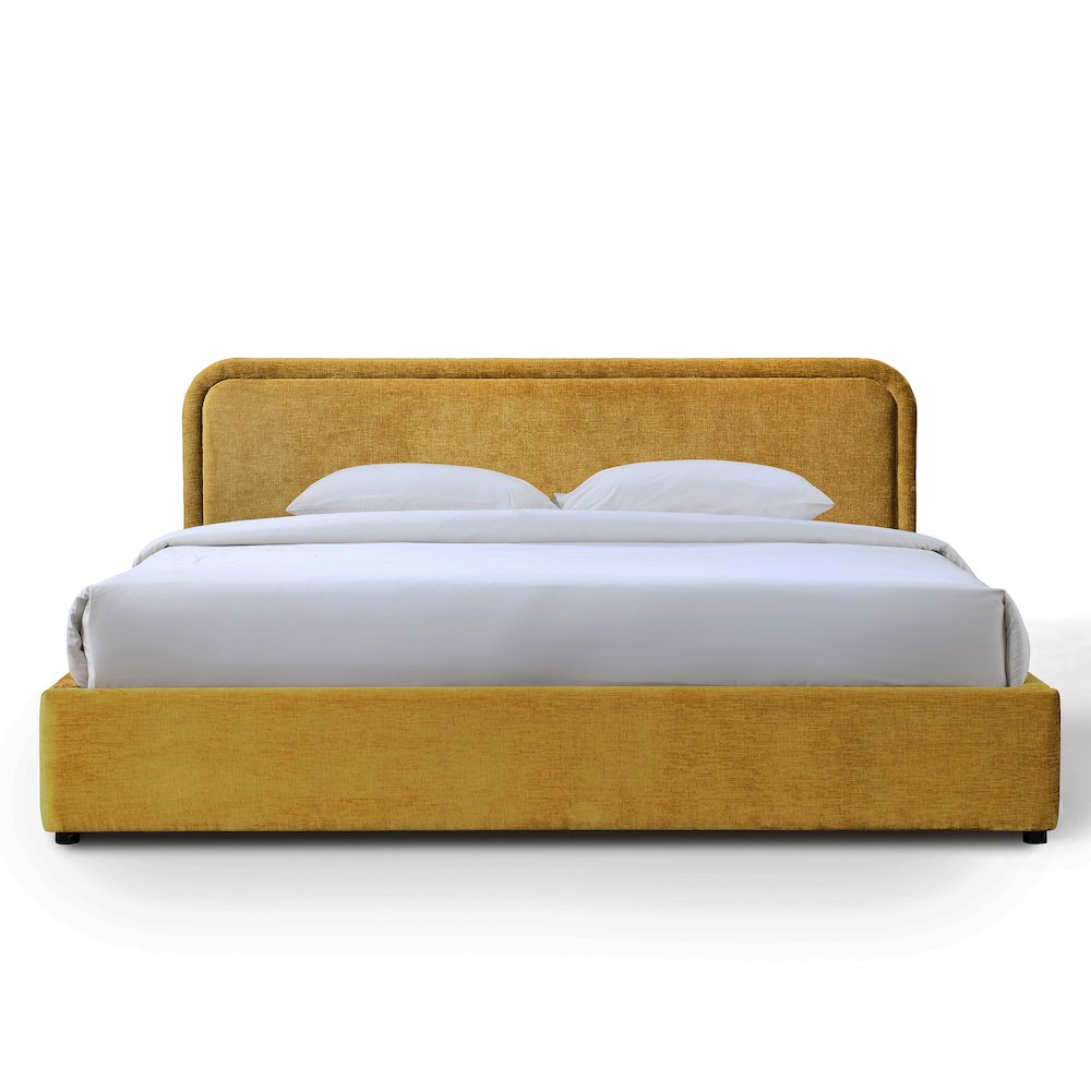 Chloe Upholstered Platform King Bed in Gold Fabric