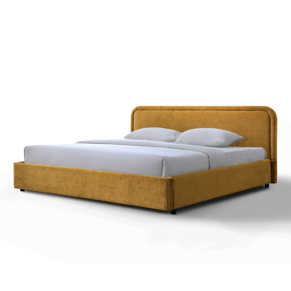 Chloe Upholstered Platform King Bed in Gold Fabric