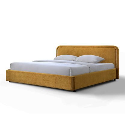 Chloe Upholstered Platform King Bed in Gold Fabric