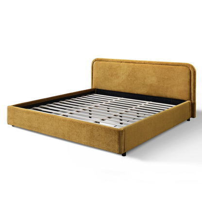 Chloe Upholstered Platform King Bed in Gold Fabric