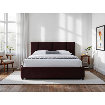 Venice Upholstered Platform Queen Bed in Burgundy Fabric