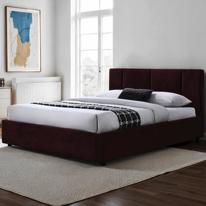 Venice Upholstered Platform Queen Bed in Burgundy Fabric