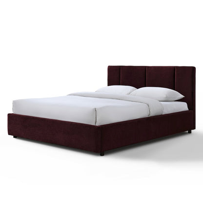 Venice Upholstered Platform Queen Bed in Burgundy Fabric