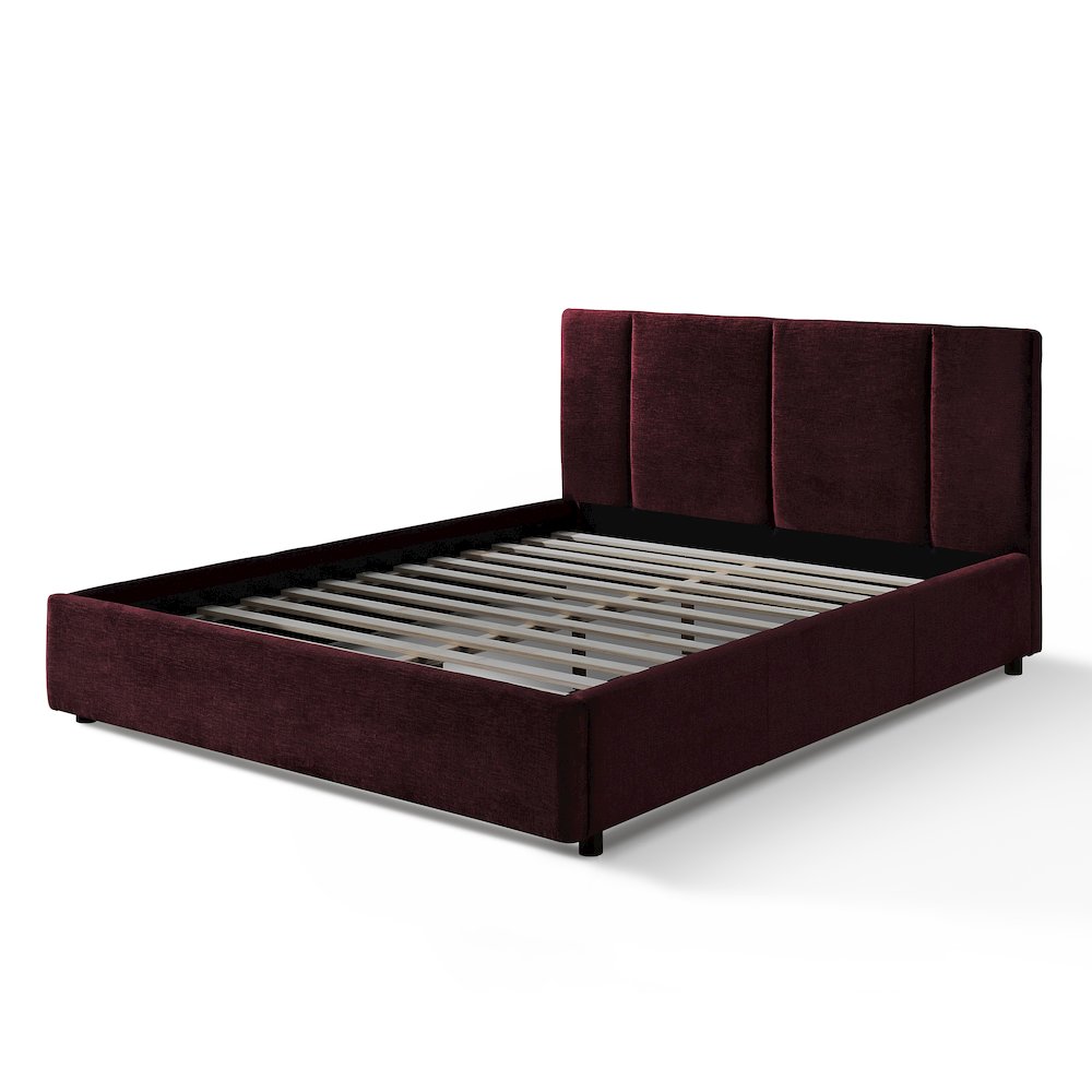 Venice Upholstered Platform Queen Bed in Burgundy Fabric