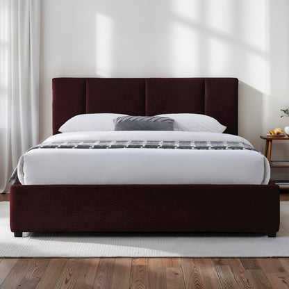 Venice Upholstered Platform Queen Bed in Burgundy Fabric