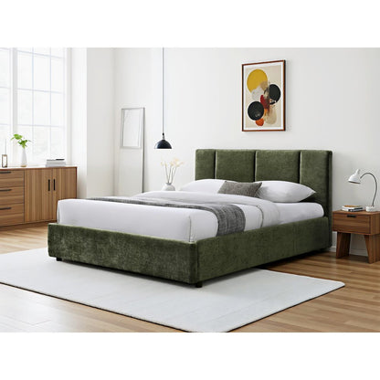 Venice Upholstered Platform Queen Bed in Moss Green Fabric