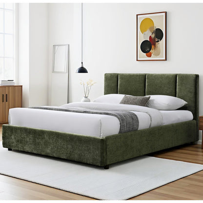 Venice Upholstered Platform Queen Bed in Moss Green Fabric