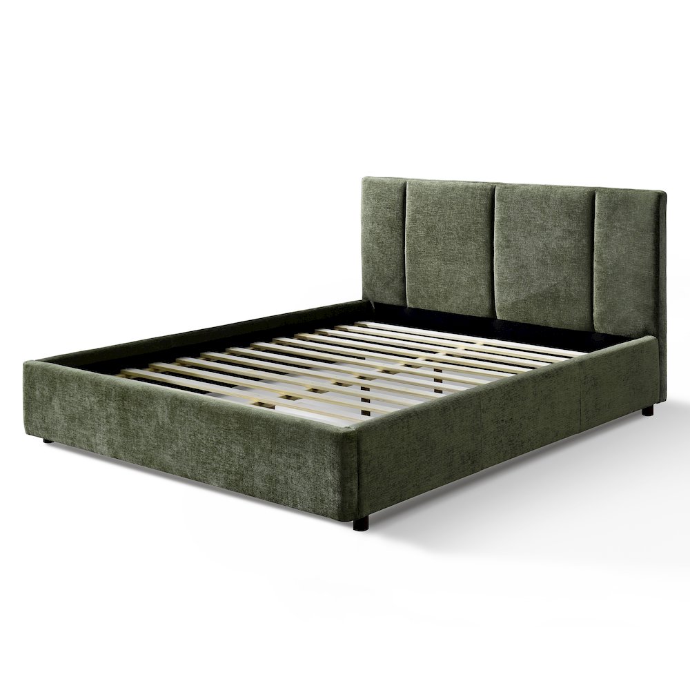 Venice Upholstered Platform Queen Bed in Moss Green Fabric