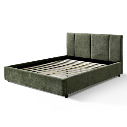 Venice Upholstered Platform Queen Bed in Moss Green Fabric