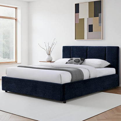 Venice Upholstered Platform Queen Bed in Blue Fabric