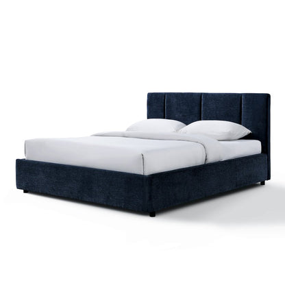 Venice Upholstered Platform Queen Bed in Blue Fabric