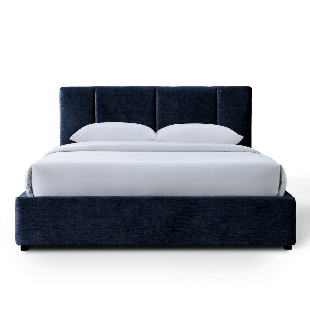 Venice Upholstered Platform Queen Bed in Blue Fabric