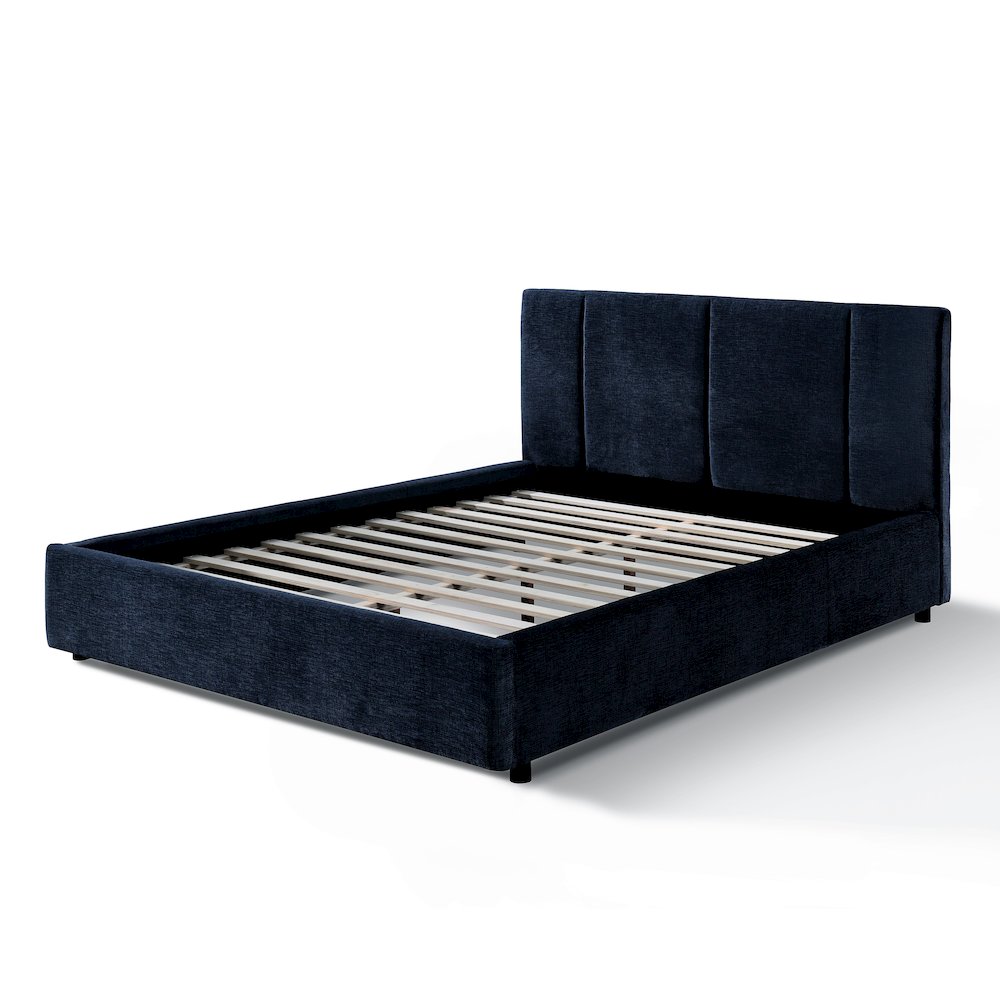 Venice Upholstered Platform Queen Bed in Blue Fabric