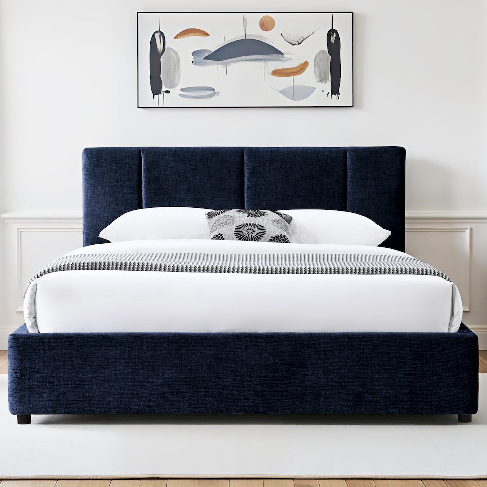 Venice Upholstered Platform Queen Bed in Blue Fabric