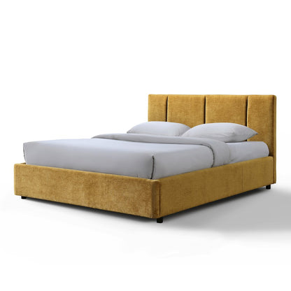 Venice Upholstered Platform Queen Bed in Gold Fabric