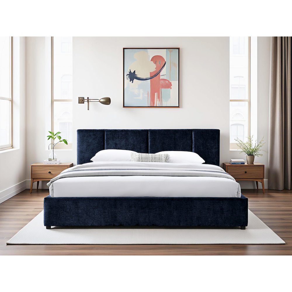 Venice Upholstered Platform King Bed in Blue Fabric