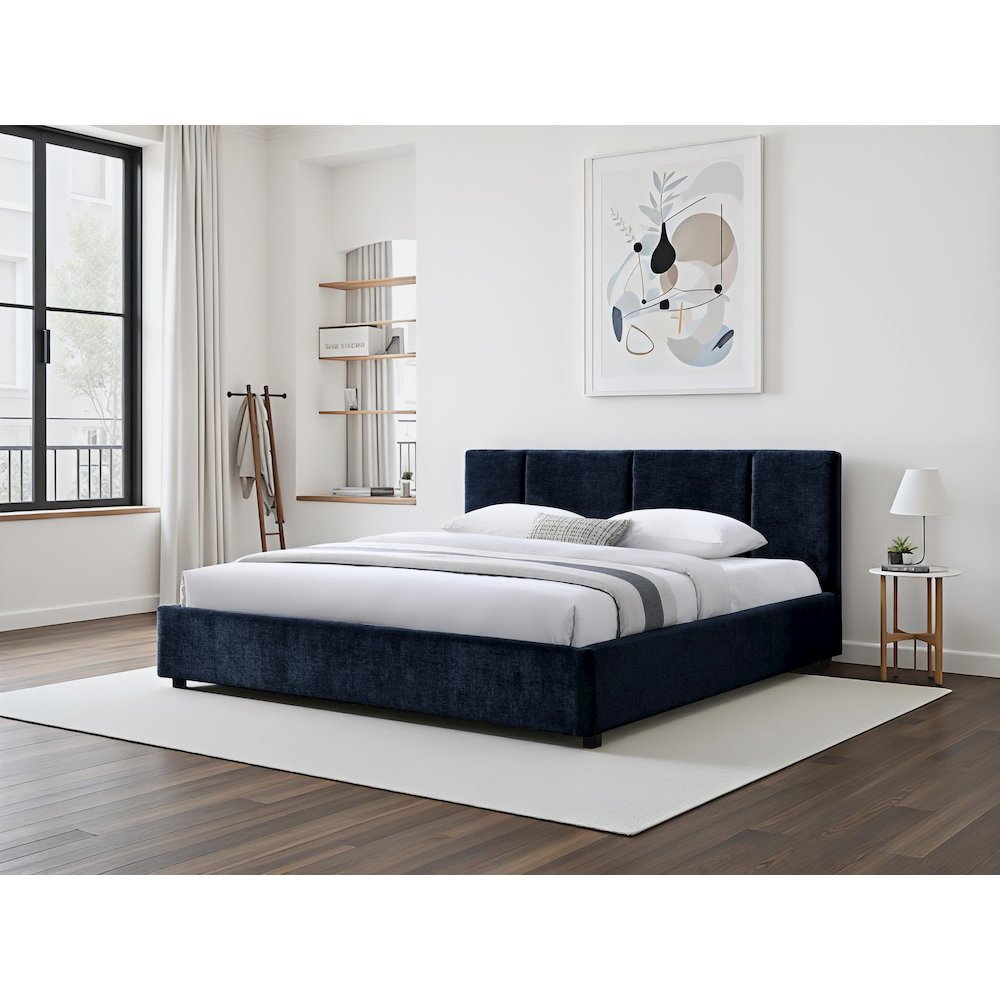 Venice Upholstered Platform King Bed in Blue Fabric