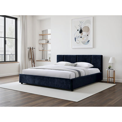 Venice Upholstered Platform King Bed in Blue Fabric