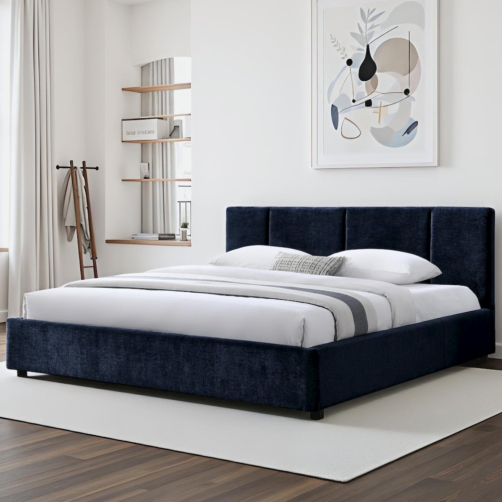 Venice Upholstered Platform King Bed in Blue Fabric