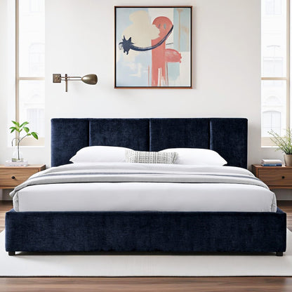 Venice Upholstered Platform King Bed in Blue Fabric
