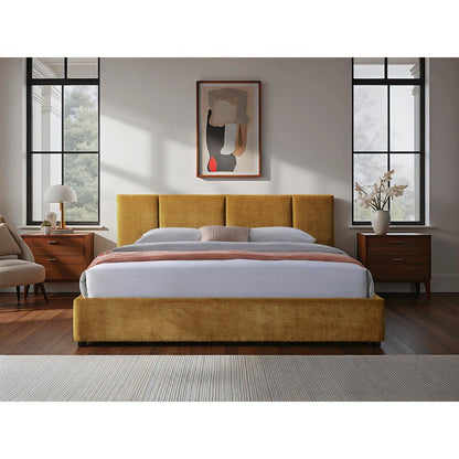 Venice Upholstered Platform King Bed in Gold Fabric