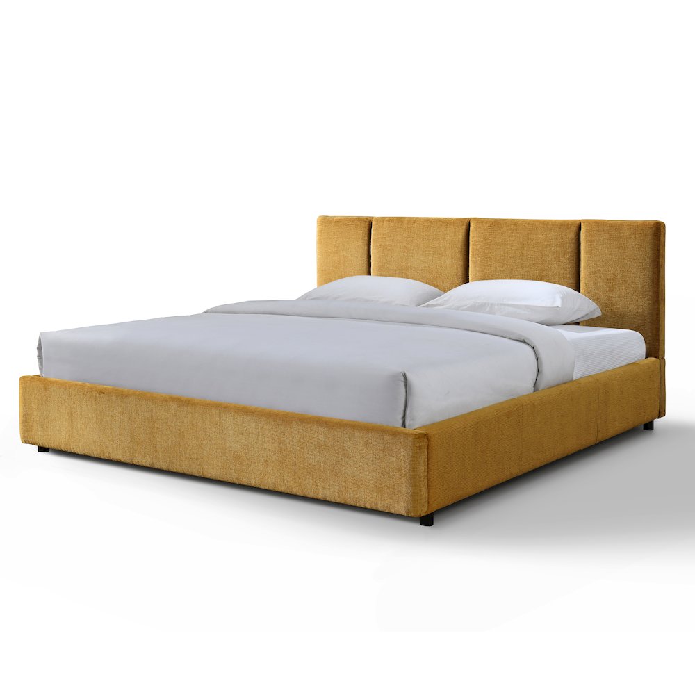 Venice Upholstered Platform King Bed in Gold Fabric