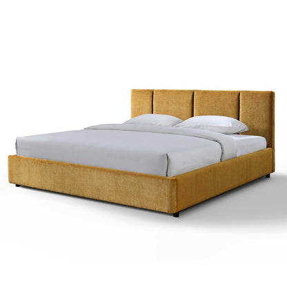 Venice Upholstered Platform King Bed in Gold Fabric
