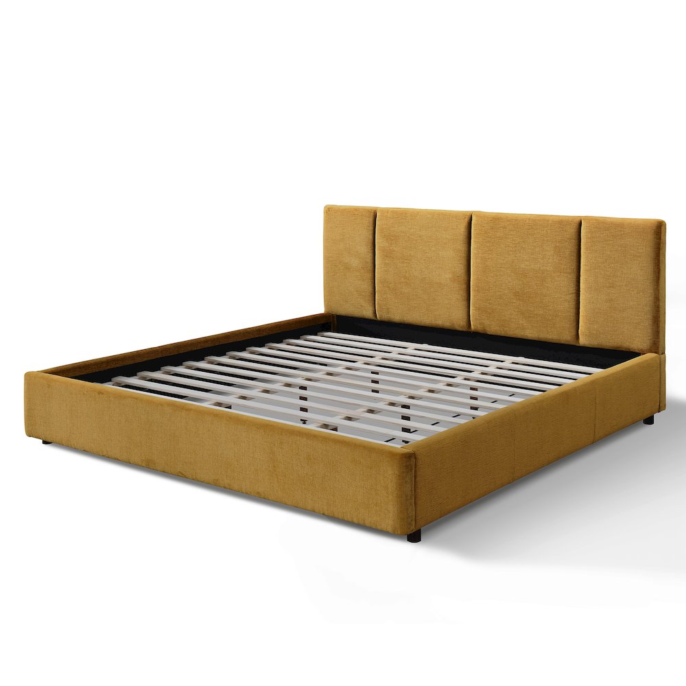 Venice Upholstered Platform King Bed in Gold Fabric