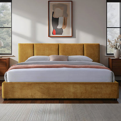 Venice Upholstered Platform King Bed in Gold Fabric
