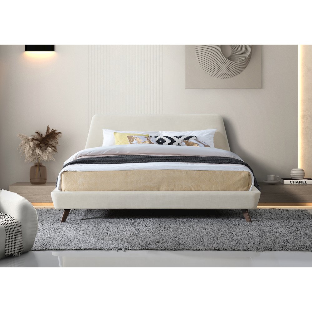 Henry Wood and Fabric Upholstered King Platform Bed in Beige