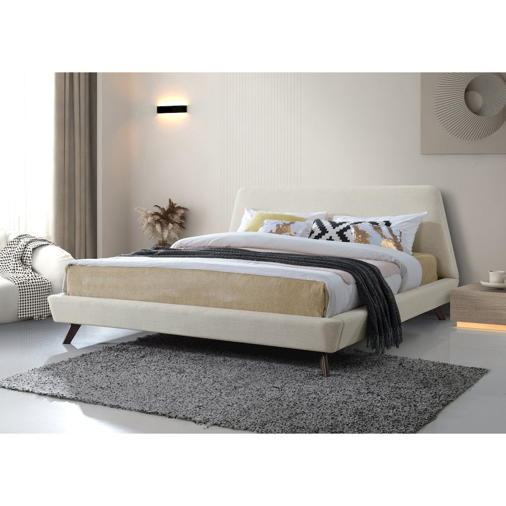 Henry Wood and Fabric Upholstered King Platform Bed in Beige