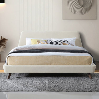 Henry Wood and Fabric Upholstered King Platform Bed in Beige