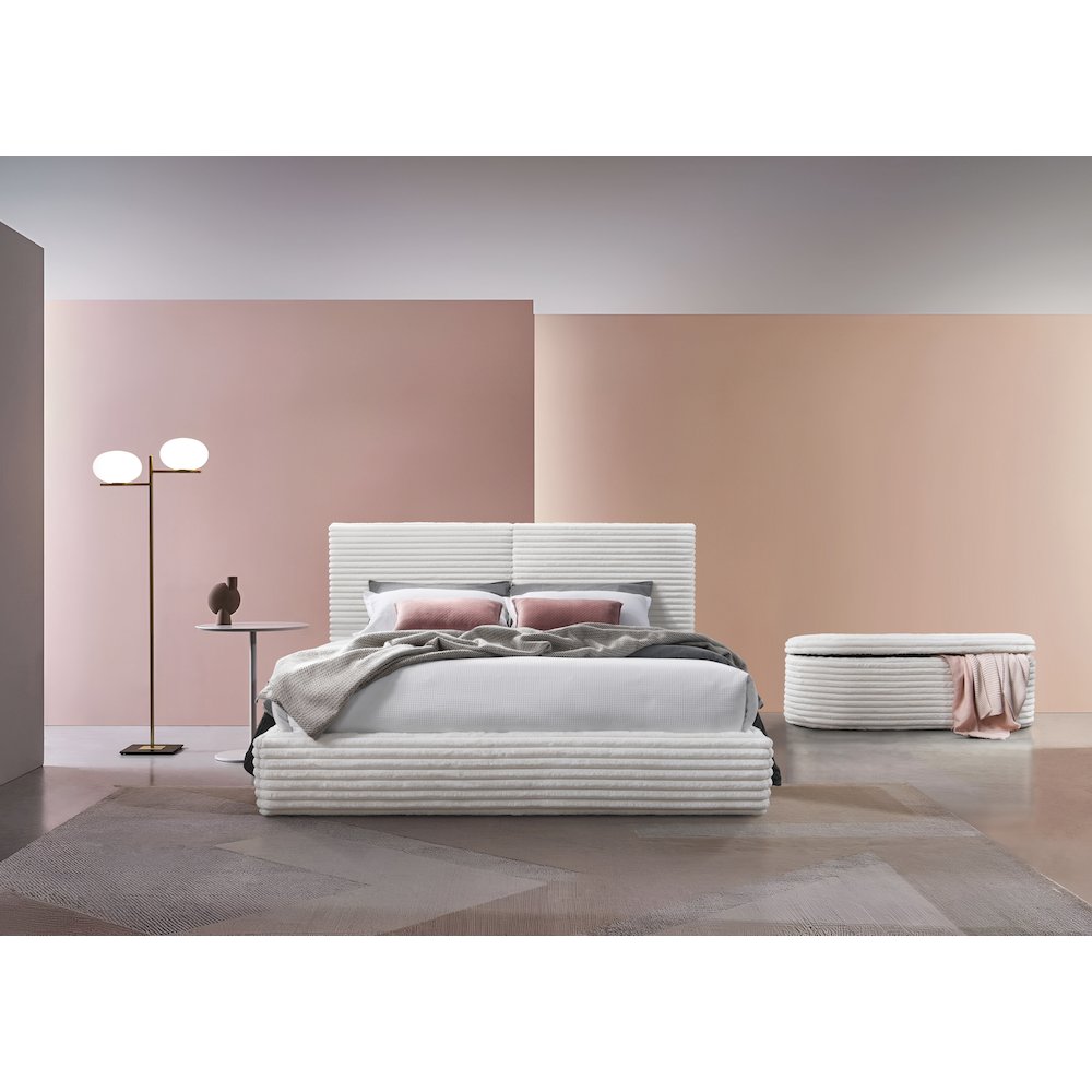 Lucia Fabric Upholstered Platform Queen Bed in White