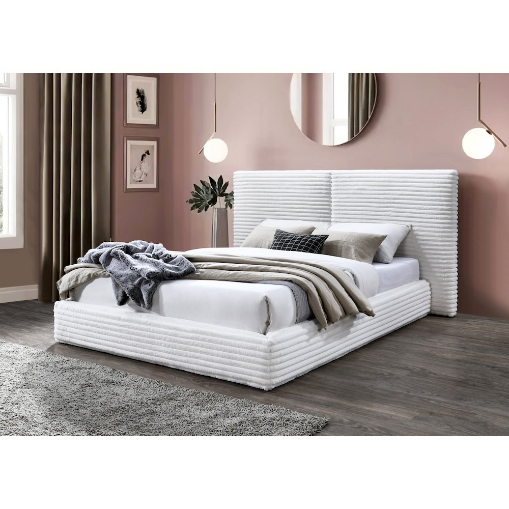 Lucia Fabric Upholstered Platform Queen Bed in White