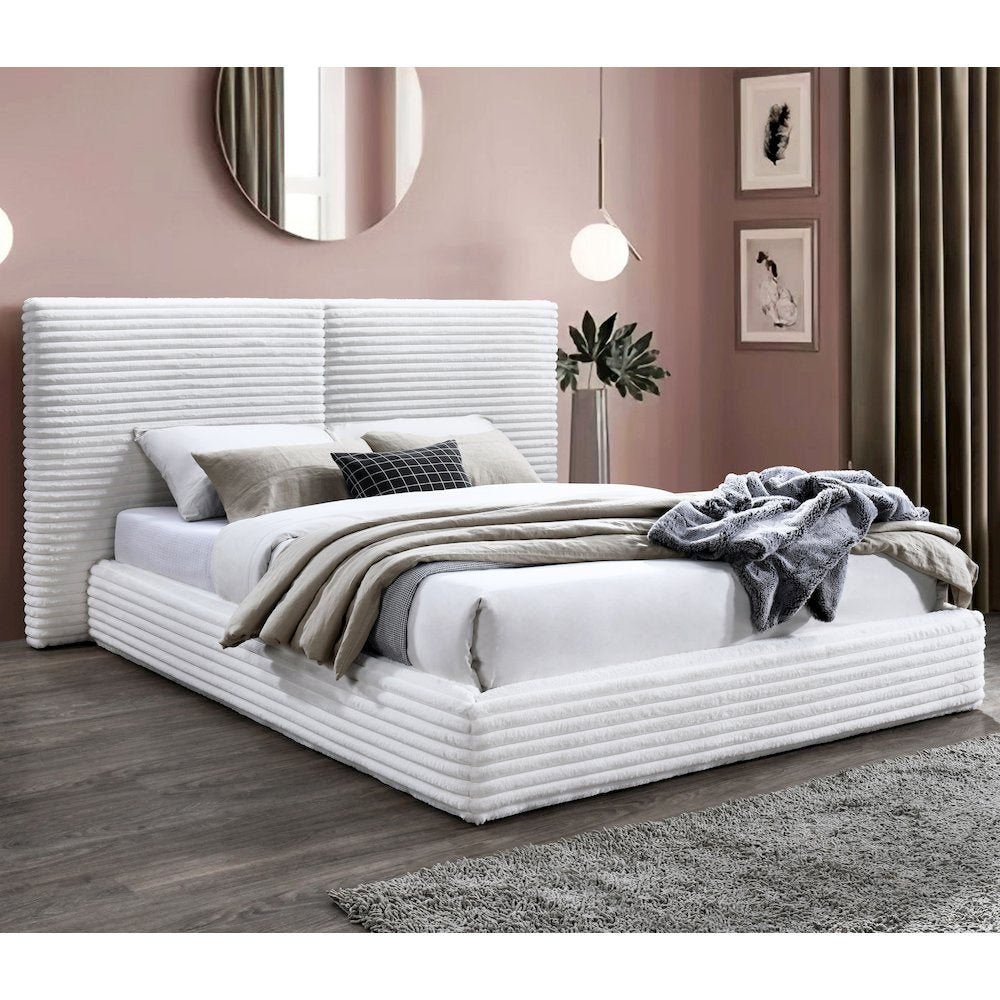 Lucia Fabric Upholstered Platform Queen Bed in White
