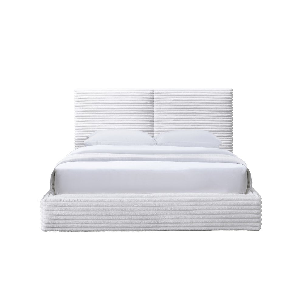 Lucia Fabric Upholstered Platform Queen Bed in White