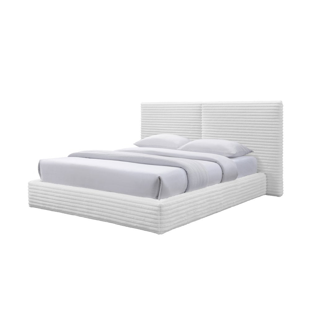 Lucia Fabric Upholstered Platform Queen Bed in White