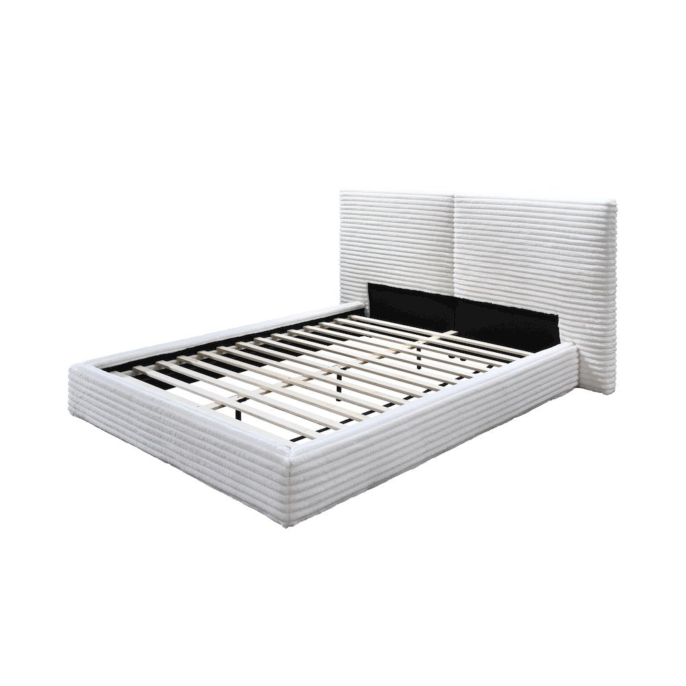 Lucia Fabric Upholstered Platform Queen Bed in White