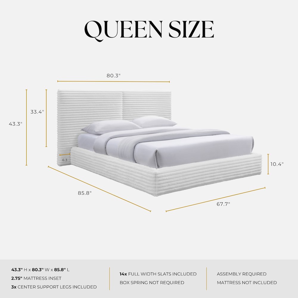 Lucia Fabric Upholstered Platform Queen Bed in White