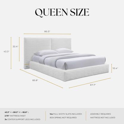 Lucia Fabric Upholstered Platform Queen Bed in White