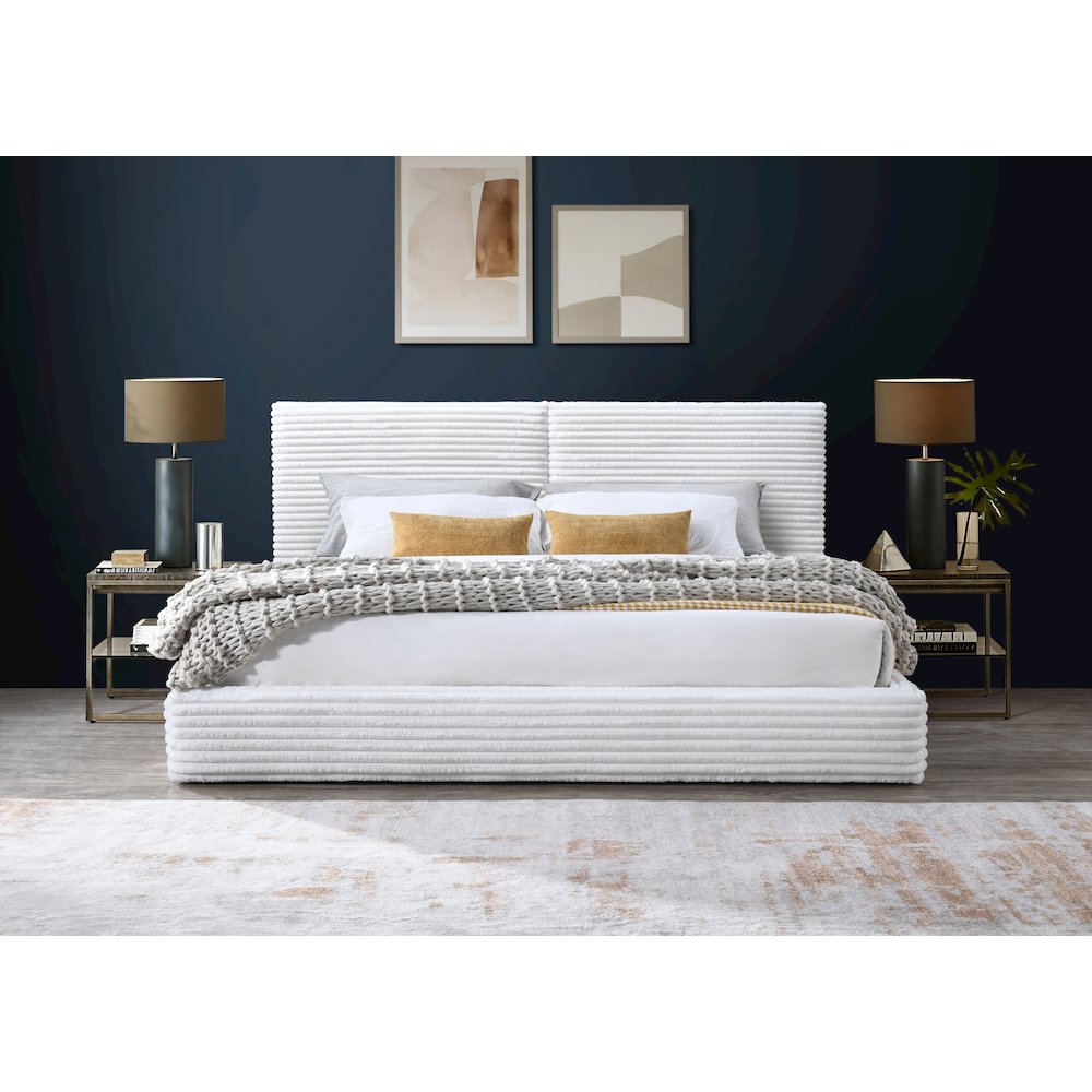 Lucia Fabric Upholstered Platform King Bed in White