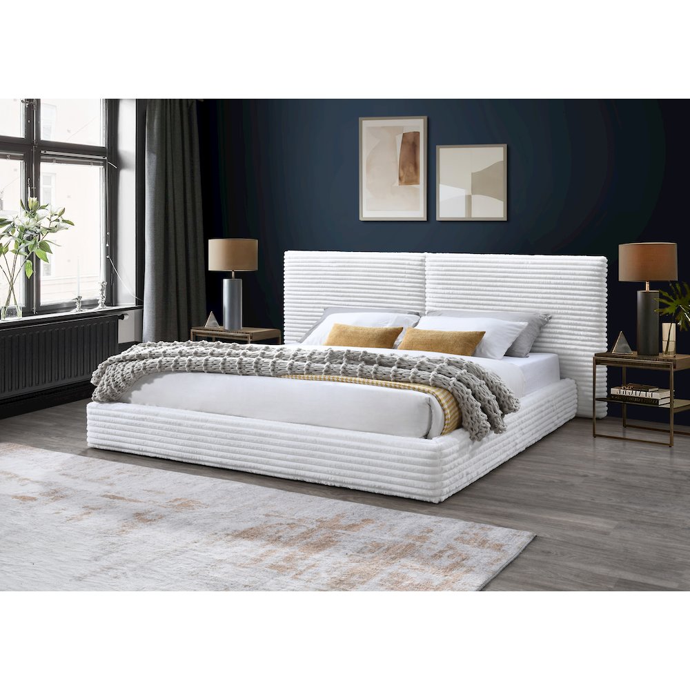 Lucia Fabric Upholstered Platform King Bed in White
