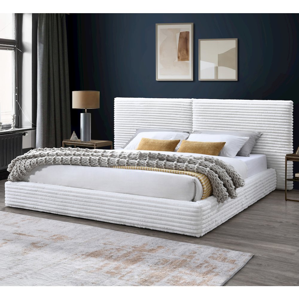 Lucia Fabric Upholstered Platform King Bed in White